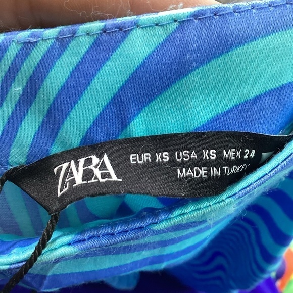 ZARA SIZE XS SPRING BLUE SATIN FLARE SUMMERPANTS 70’S INSPIRE SWIRL COSTUME NWOT - Picture 11 of 13